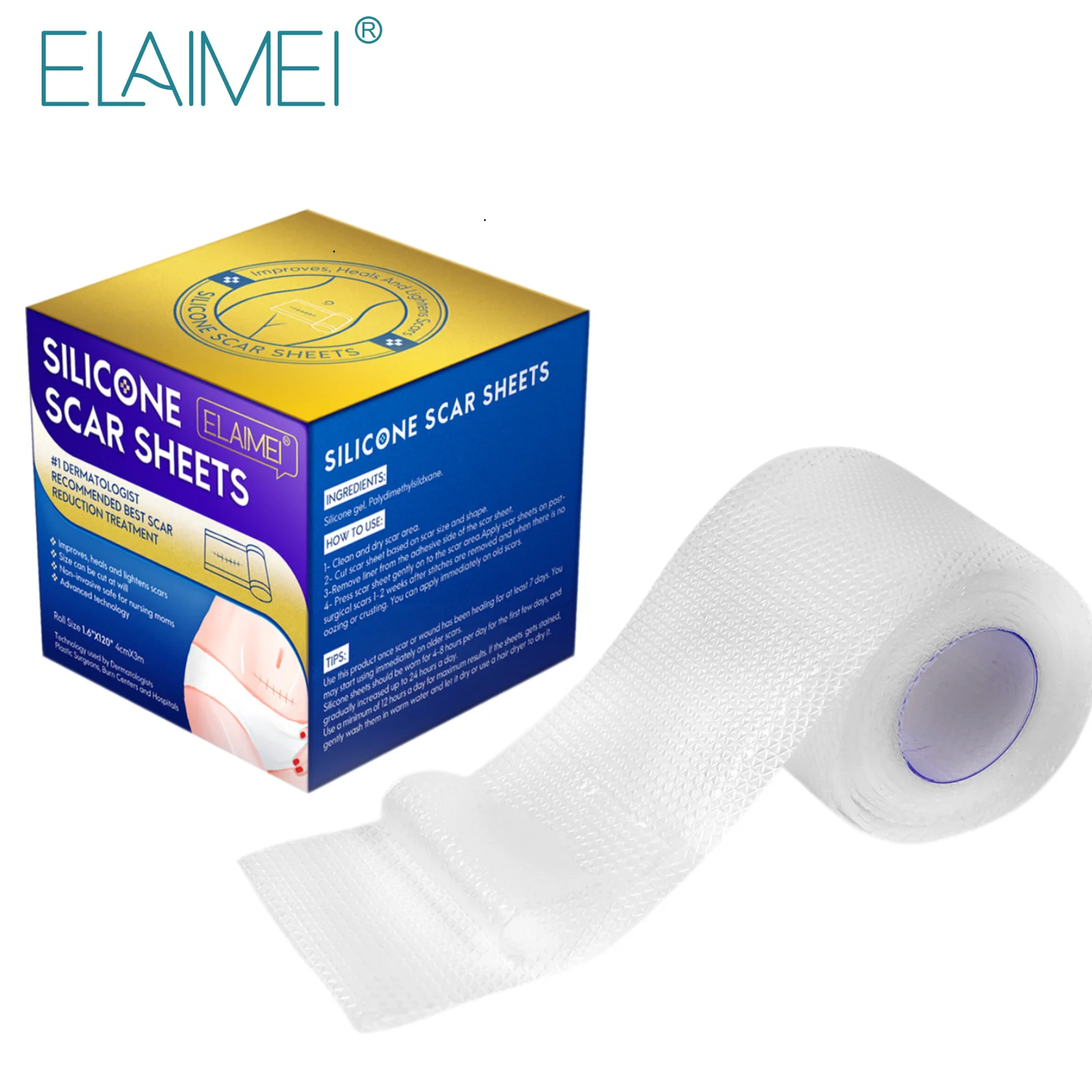 1 Rolle = 4 cm x 3 m Unsichtbare Silikon-Narbenblätter Selbstklebendes Narbenabdeckband Wiederverwendbare und Effektive Hautpflege-Streifen