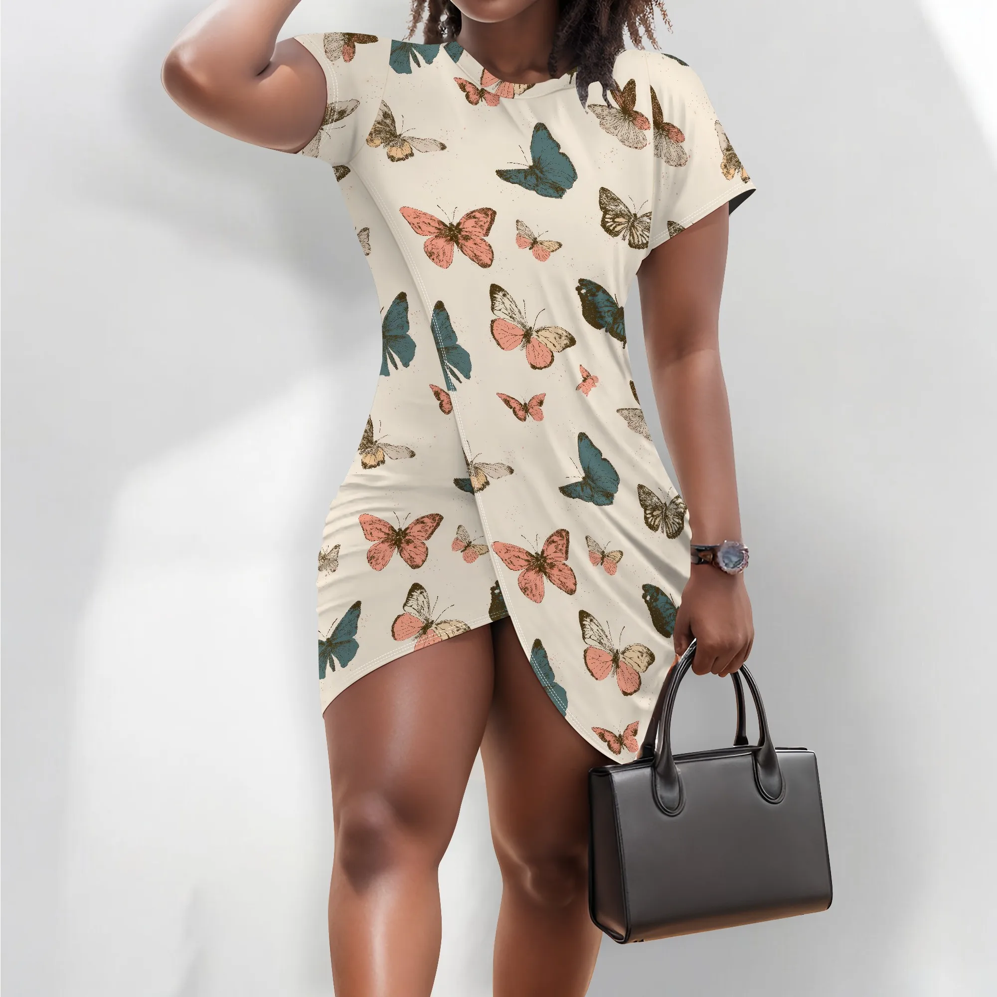 ผู้หญิง Elegant ชุดเดรสยาวถึงเข่า Vintage Office Casual พิมพ์ลายดอกไม้ทํางาน A-Line Swing Dress