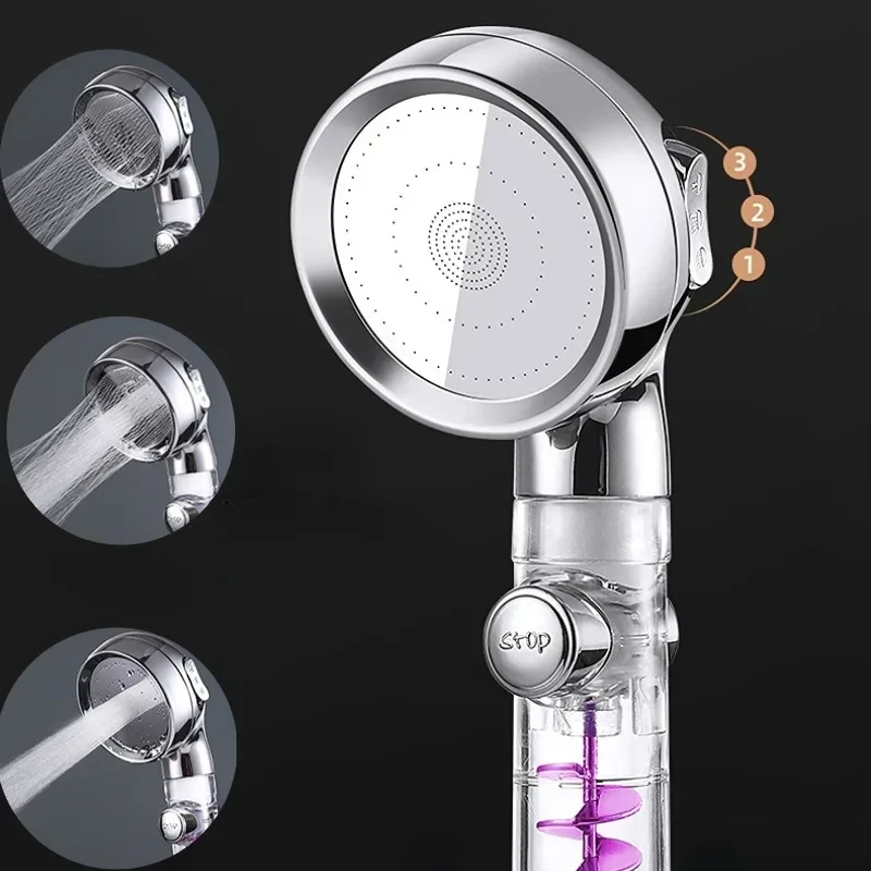 Handheld Turbocharged Pressure Shower Head 3 Modes Propeller Turbo Showerhead for Detachable Rainfall Spray and One-Touch Switch
