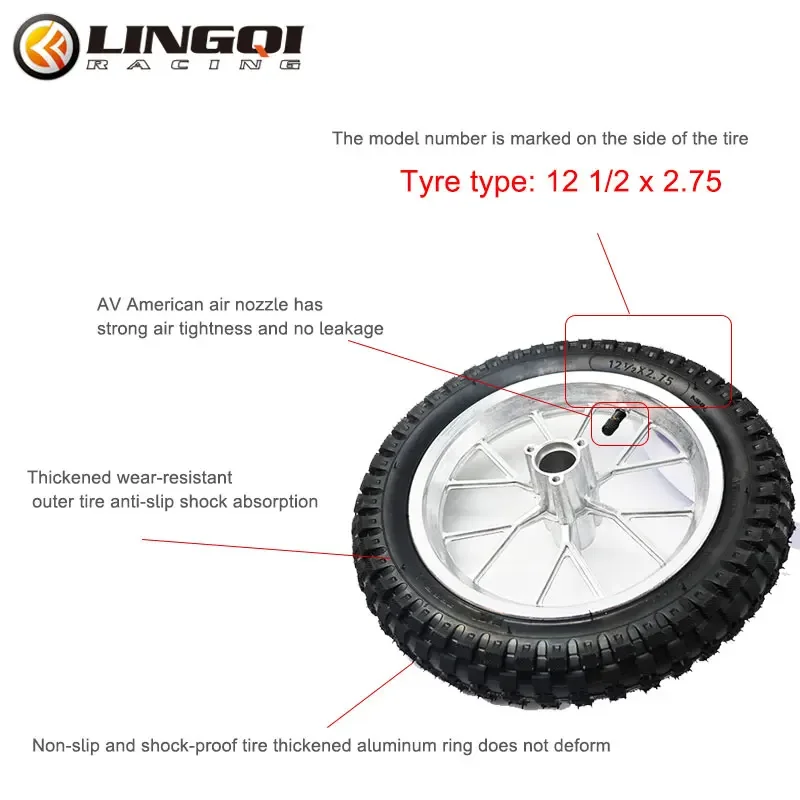 LESQUE Pit Dirt Bike 12 Inch Wheel Rim Pneumatic Tire Inner Tube Rims 12 1/2x2.75 For 49cc Mini Moto Scooter Small Vehicle Parts