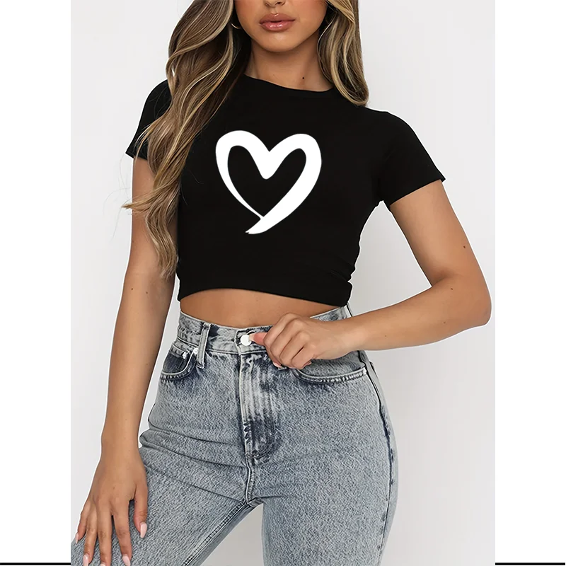 

Women Crop Short Sleeve Tees Fashion Clothing Crewneck Ladies Letters Print Girls Y2K Streetwear Female Casual Simple