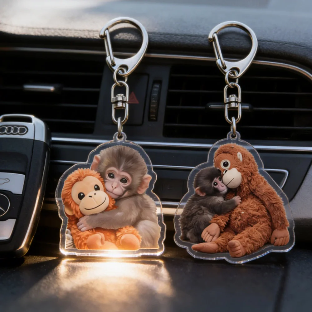 Punch Baby Monkey Hugging Keychain Accessories Bag Viral Baby Monkey Keyrings Jewelry Fans Gifts