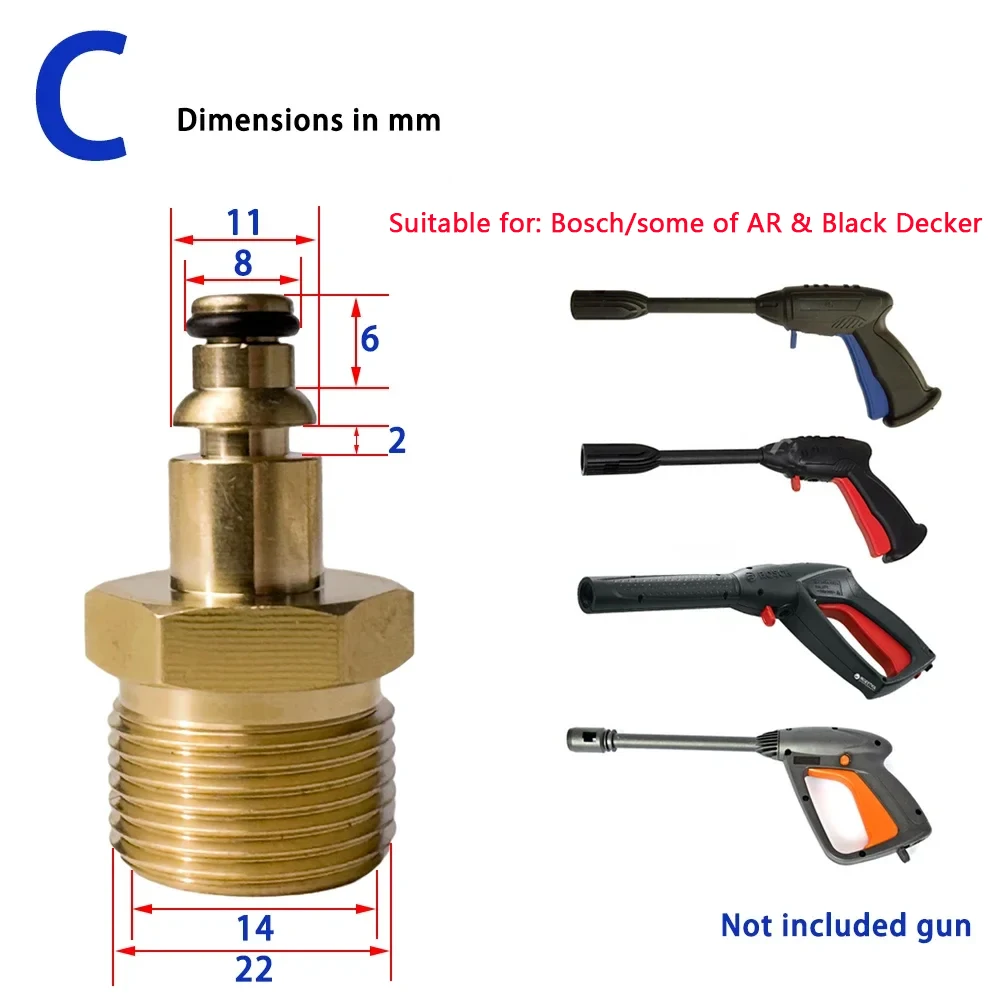 High Pressure Car Wash Hose Fitting Adapter M22 Thread For Karcher Lavor Parkside Black Decker Bosch Daewoo Pressure Washer