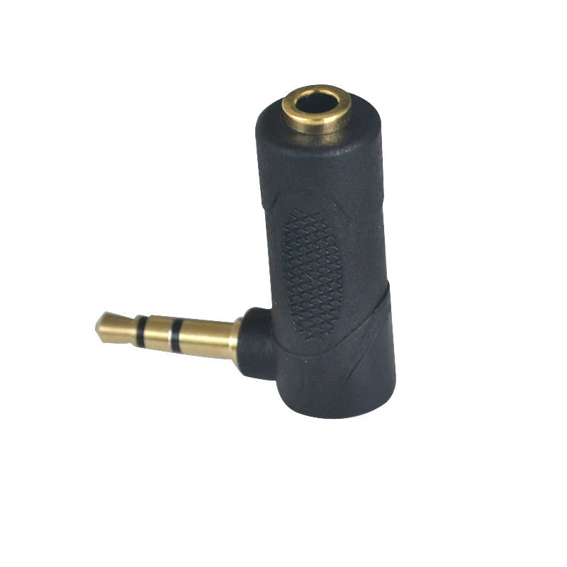 Banhado a ouro conector adaptador de áudio, 90 graus cotovelo estéreo, TRS 3,5 milímetros, ângulo reto, curva 3.5, macho para adaptador fêmea