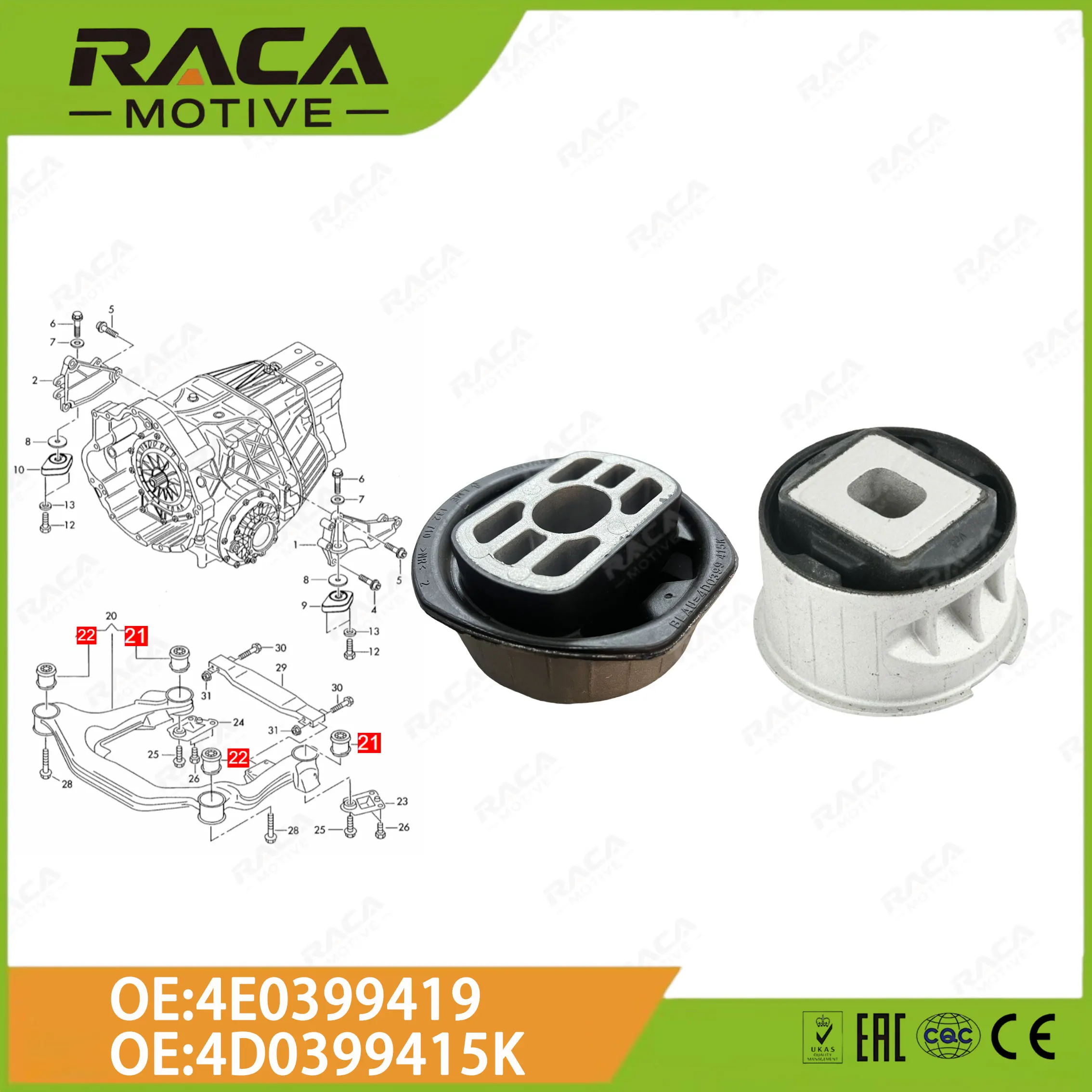 

Transmission/Subframe Mounting/Axle Bracket Rubber-Metal Support Suitable for Volkswagen Phaeton, Audi A8 D4 S8 Quattro 4E0399419 4D0399415K