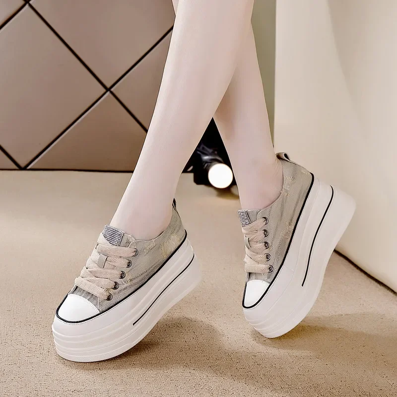 Fujin 6cm Platform Wedge Shoes for Women Sneakers Denim Canvas Cloth Spring Summer Autumn Female Casual Shoes Zapatos De Mujer