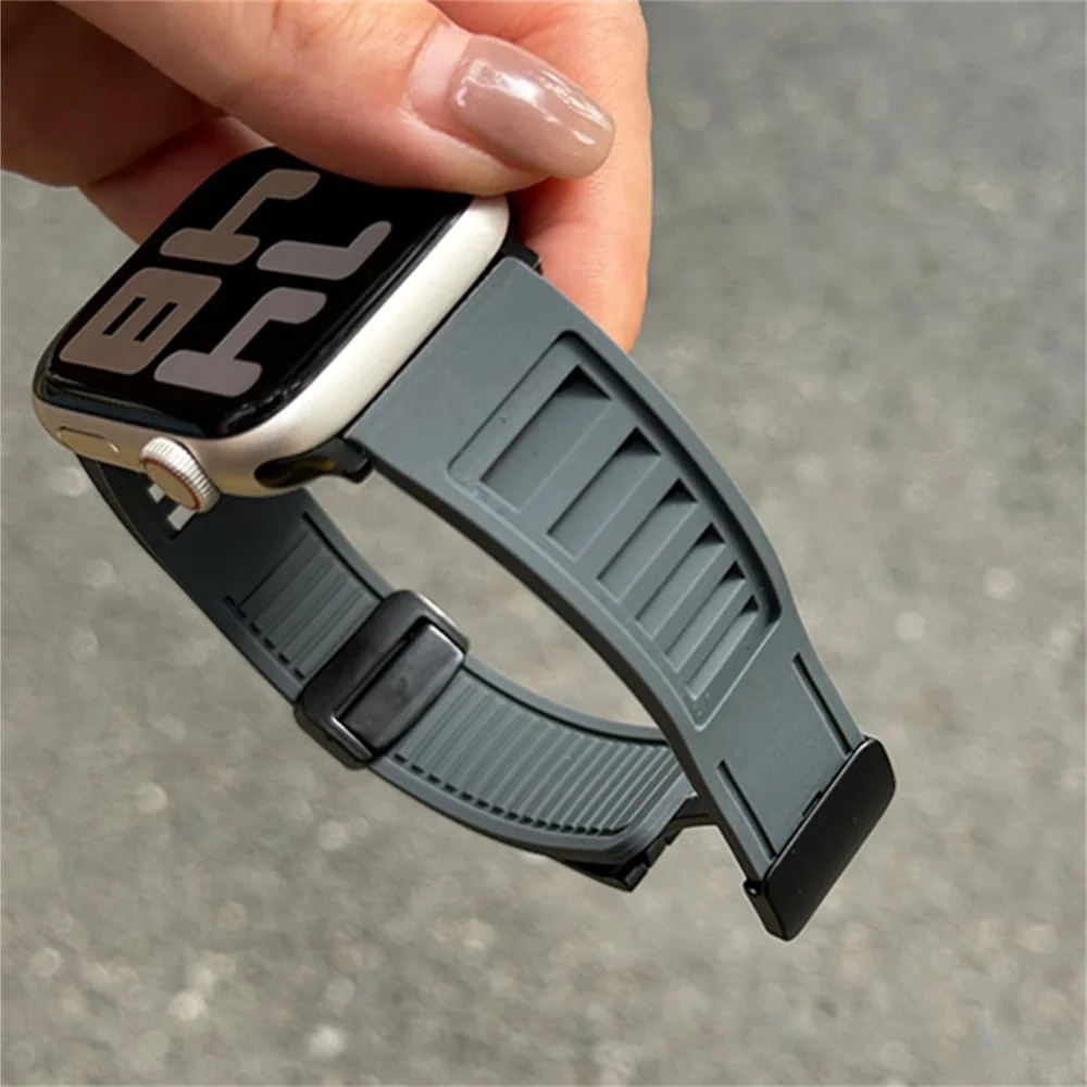 Outdoor  Soft Silicone Sports Band For Apple Watch 44mm 40 45 41 49 42 38mm Magnetic Buckle For Ultra Series 9 8 SE 7 6 5 4 3
