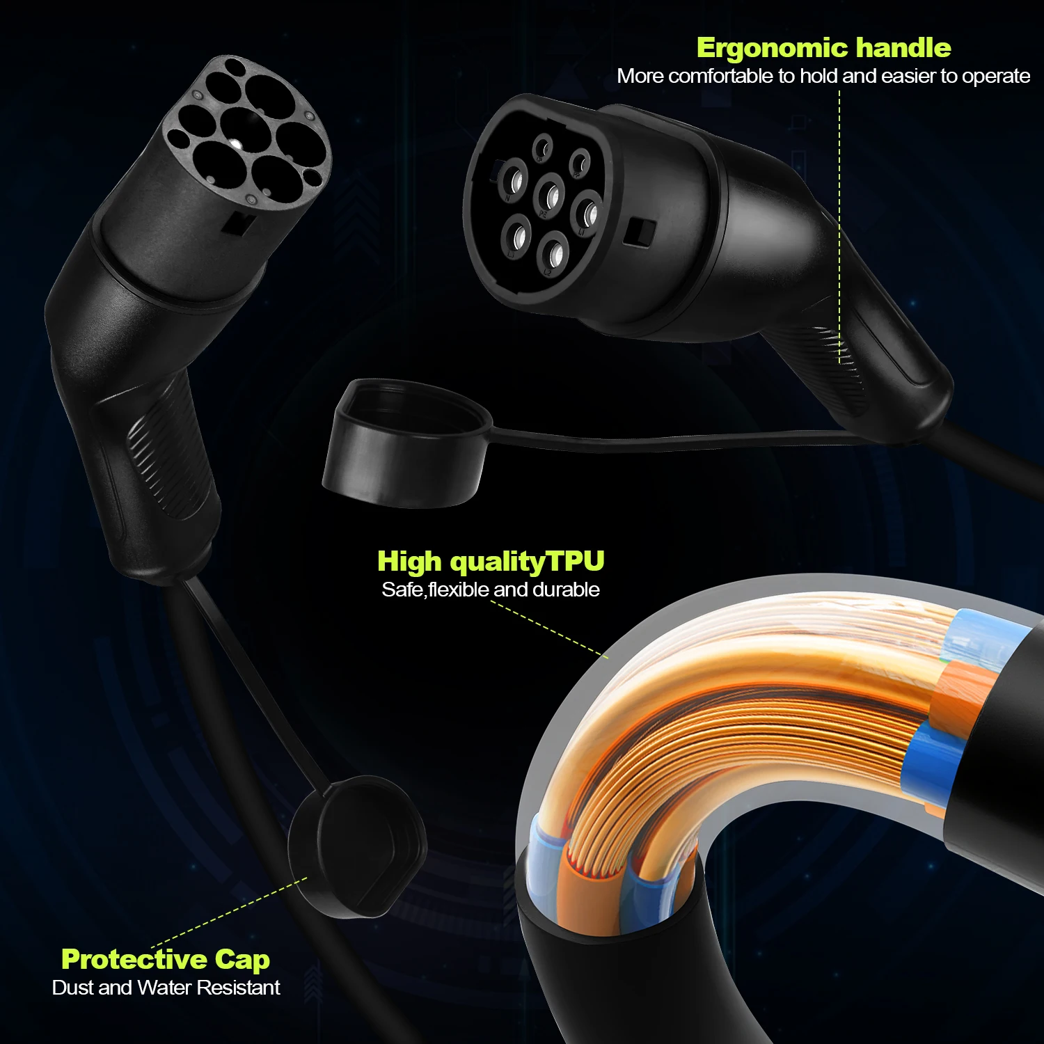 Kolanky 16A 11KW كابل شاحن EV نوع 2 ذكر إلى نوع 2 أنثى إجمالي 3.5 متر طول محطة شحن عامة على سيارة كهربية #2