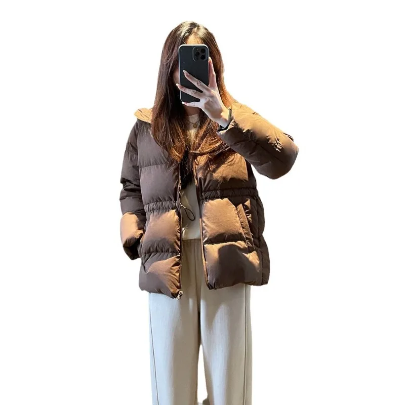 

Shpmishal Fashionable Solid Color High-end Thick Fluffy Warm Hooded Jacket with Waist Down Jacket Female Clothing