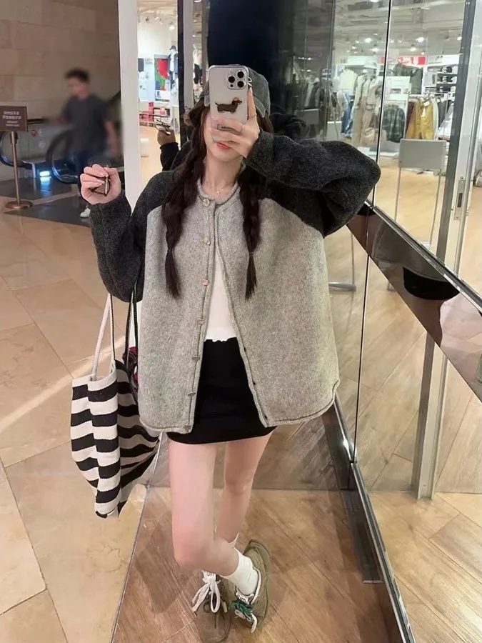 

Retro Casual Lazy Design Color Blo Knitted Open Cardigan Women's Long Sve Top Ele Versatile Spring Autumn Outerwear