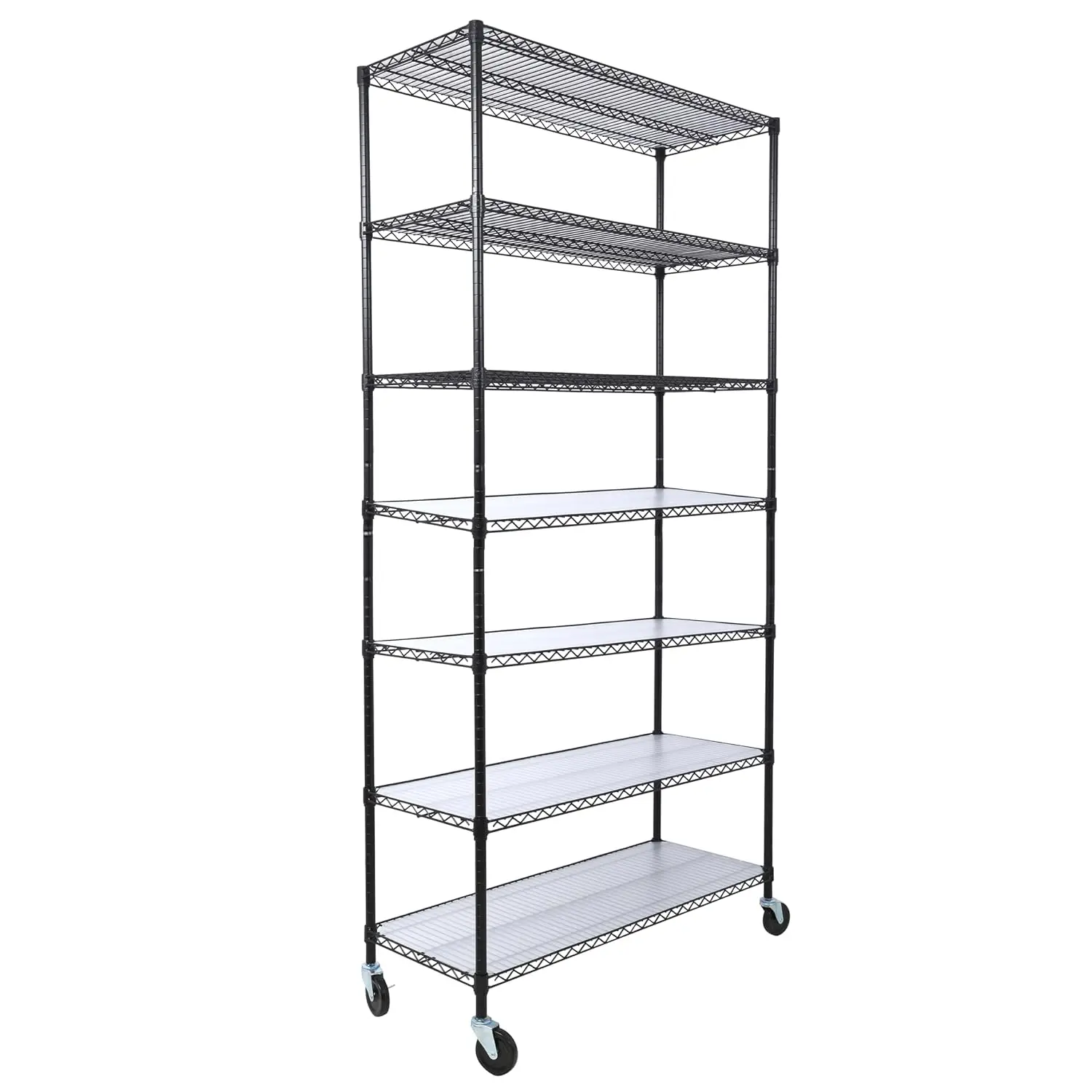7-Tier Wire Shelving Unit 2450lbs Heavy Duty Adjustable Storage Rack with Wheels & Liners for Garage Pantry Kitchen, Customized