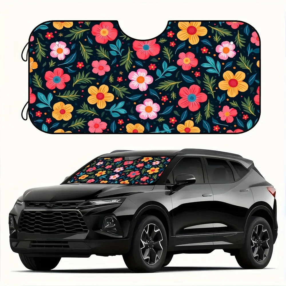 1pc, Auto Sunshade, Vintage Floral Style, Blocking UV, Universally Applicable, With 4 Free Suction Cups, For RV, Vehicle, Windsh