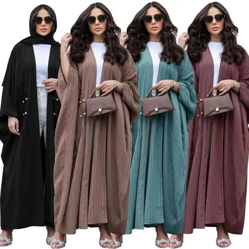 

Mq077 Muslim Women's Fashion Modern Fashion Türkiye Stripe Casual Large Abaya Cardigan Gown Ramadan Dubai Luxury Islam Elegant