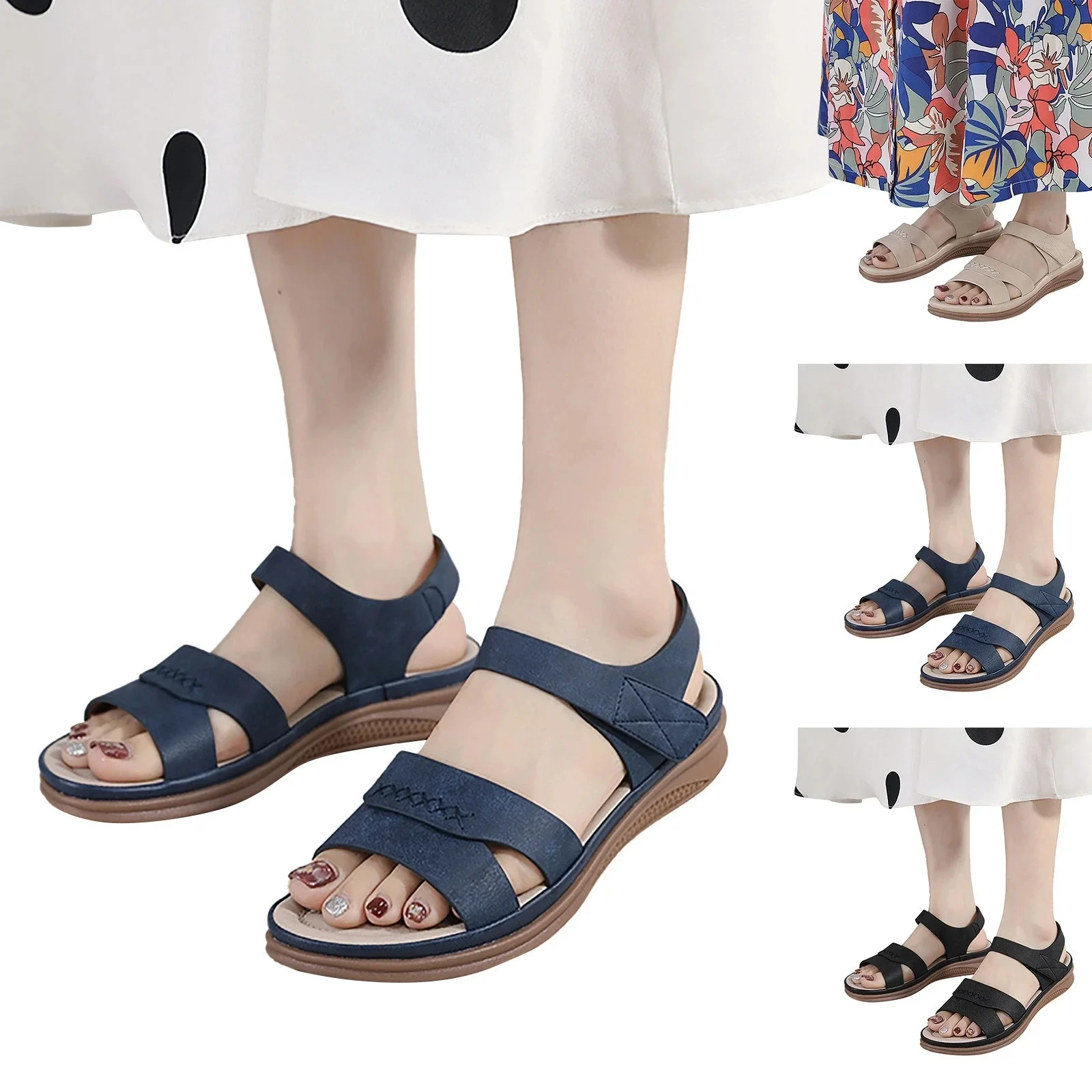 Fashion Women Summer Hook Loop Casual Open Toe Wedges Soft Bottom Breathable Shoes Sandals Sparkly Sandals for Women Size 11