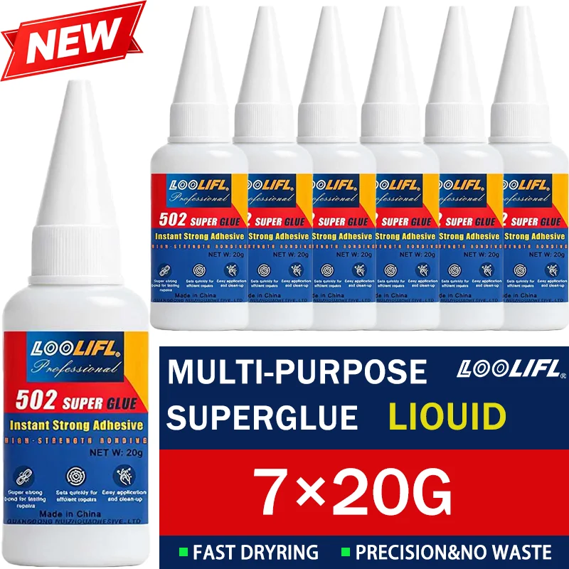 LOOLIFL 502 Super Glue 1-7Pcs×20g Instant Cyanoacrylate Adhesive Fast Drying Strong Liquid Glue for Plastic Rubber Metal Ceramic