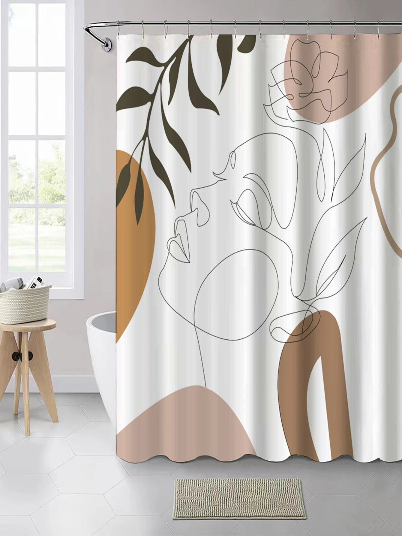 1 pc Bathroom Abstract Bohemian Shower Curtain Medieval Minimalist Art Polyester Fabric Shower Curtain with Hooks