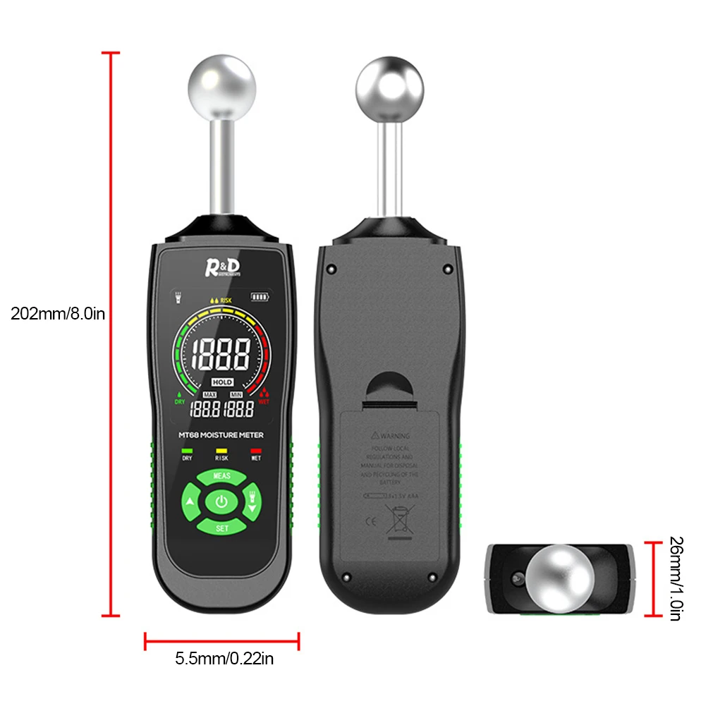 Digital Mold Detector Backlit LCD Screen Non-Invasive Moisture Meter 5-40mm Depth Hygrometer for Walls Firewood Drywall Concrete