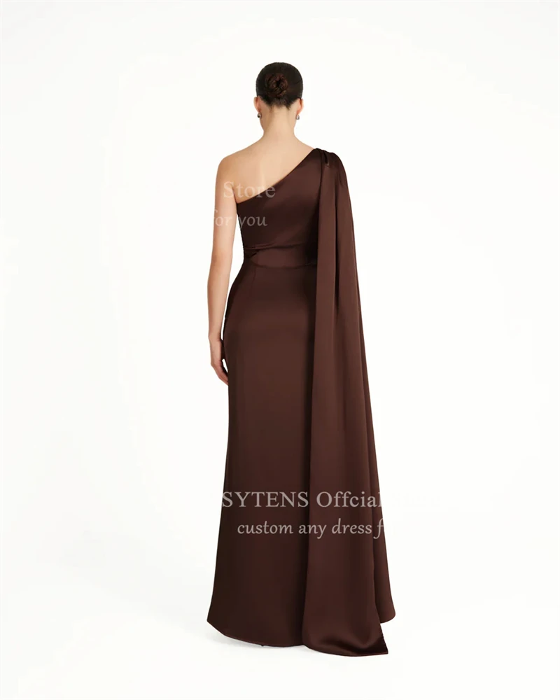 Ssytens marrom um ombro vestidos de noite 2026 cetim manga longa espartilho sereia elegante sem costas vestido de festa de casamento personalizado
