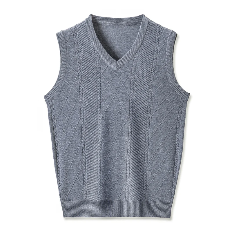 Gilet di lana da uomo di mezza età Gilet casual con scollo a V lavorato a maglia con spalle maglione senza maniche per papà in autunno e inverno