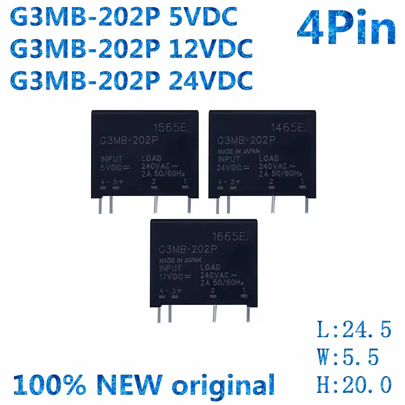 50Pcs solid state relay G3MB-202P DC5V 12V 24V DC-AC PCB SSR In 5VDC,Out 240V AC 2A G3MB 202P 5V 12V 24VDC 100% NEW Original