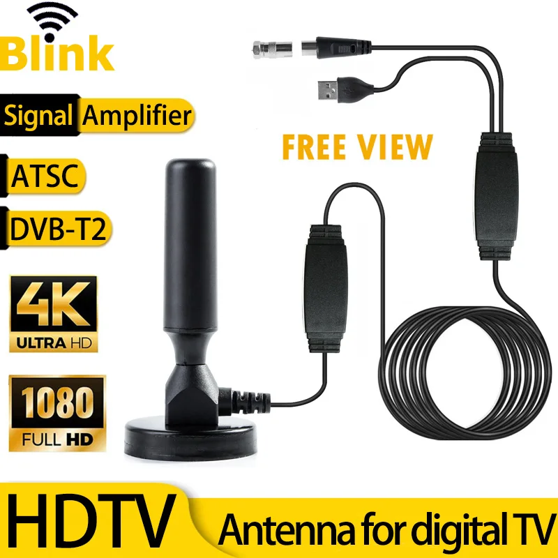 Indoor Digital HDTV Antenna Amplifier 4K HD Signal Booster Free Channels DVBT2 ATSC Long Range Ground Wave Satellite TV Receiver