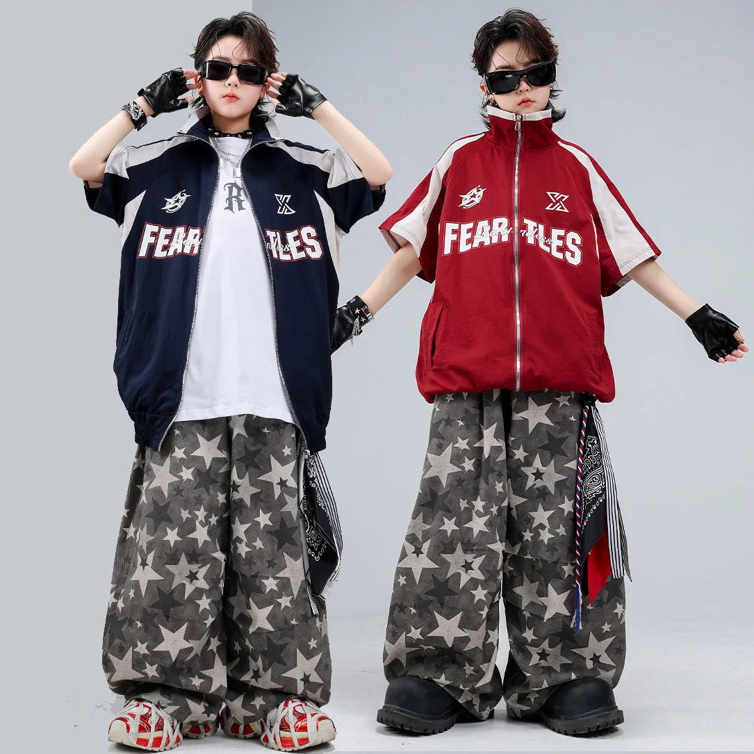 Children Boys Girls Streetwear Hip Hop Short Sleeve Loose Sport Jacket Cargo Pants Sets Kid Fashion Coat Trousers Tracksuits