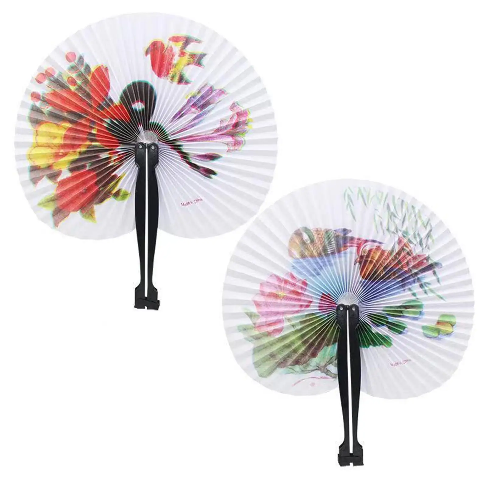 2X Foldable Paper Fan Retro Windmill Small Round Paper Style Gift Printed Fan Fan 1pc Color Hand Party Random Chinese Decoratio