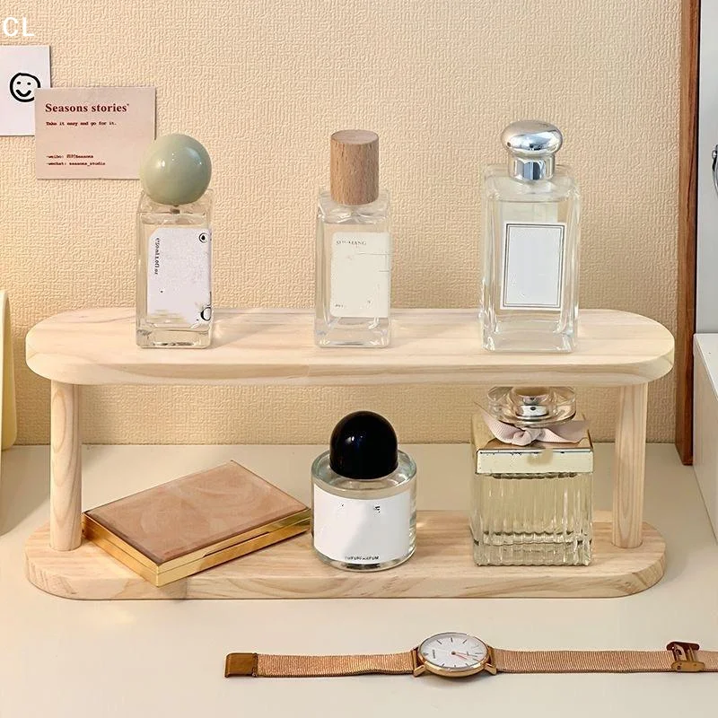 Wooden Tiered Display Stand Multi Layer Desktop Storage Rack Makeup Perfume Organizer For Tabletop Cosmetic Collection
