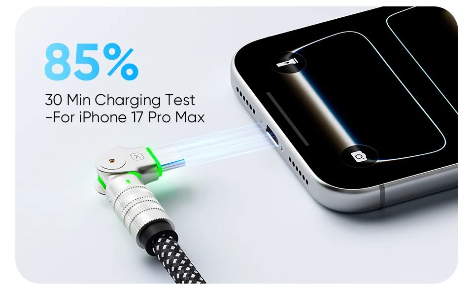 KUULAA 240W Typ-C-Kabel, Schnellladung, 180-Grad-Drehwinkelkabel für Spiele, für Xiaomi Redmi Honor Handy-Ladegerät, USB-C-Kabel – Detail 3