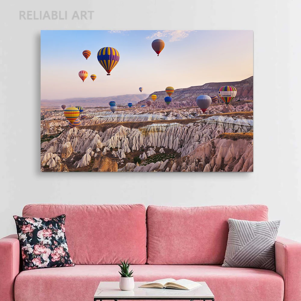 Turkish Cappadocia Hot Air Balloon Canvas Painting Wall Art Landscape Mountain Picture Posters and Prints for Living Room Decor