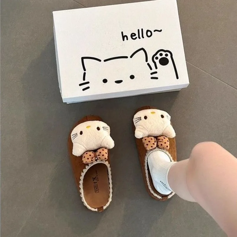 

Kawaii Hello Kitty Sanrio, студенческие тапочки, уличные милые детские теплые удобные туфли на плоской подошве с героями мультфильмов, подарок на день рождения для детей