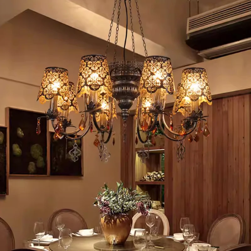 

American Retro Living Room Restaurant Chandelier Coffee Shop Bar Decor Pendant Lamps Bedroom Home Club Long Staircase led Lights