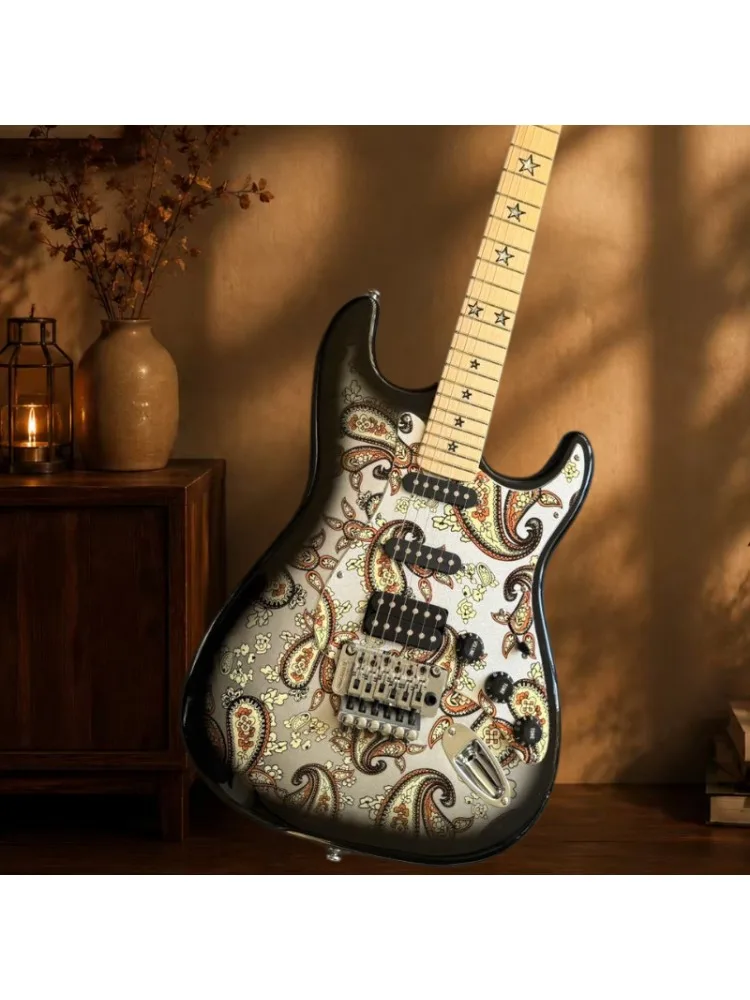 Paisley-Muster STS E-Gitarre HSS-Tonabnehmer Ahornhals Stern-Einlage Schwebendes Tremolo Massivholz-Gitarre Kostenlose Lieferung