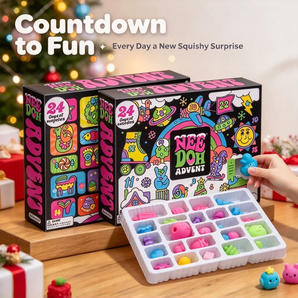 NeeDoh 2026 3D PVC Fidget Doll Advent Calendar Christmas Countdown Calendar Surprise Box Stress Relief Toy New Year Holiday Gift