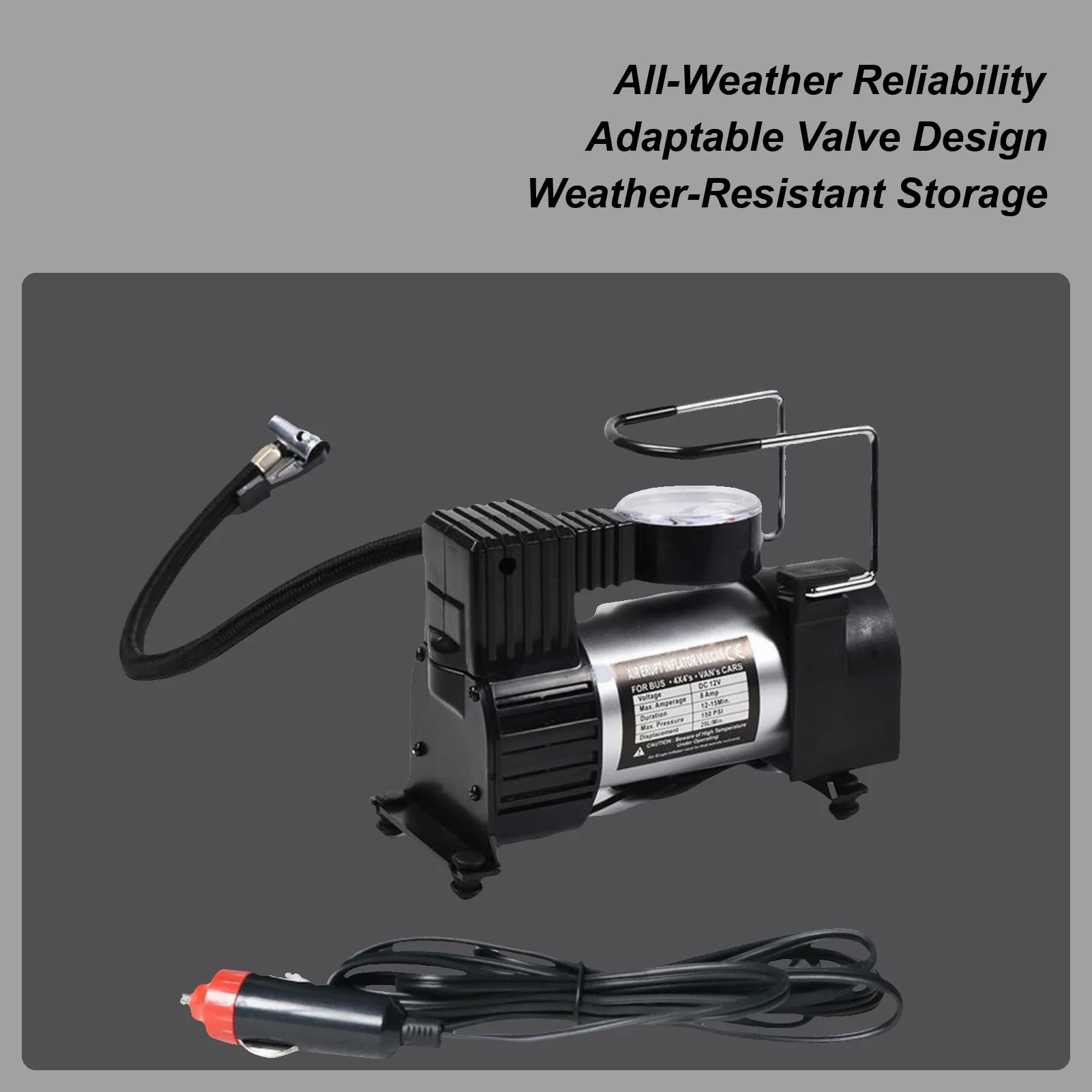 Tire Pump 12V DC-Powered With Pressure Gauge Portable Air Compressor For Car Tires For Bike Ball Balloons Pool Floats Outdoor