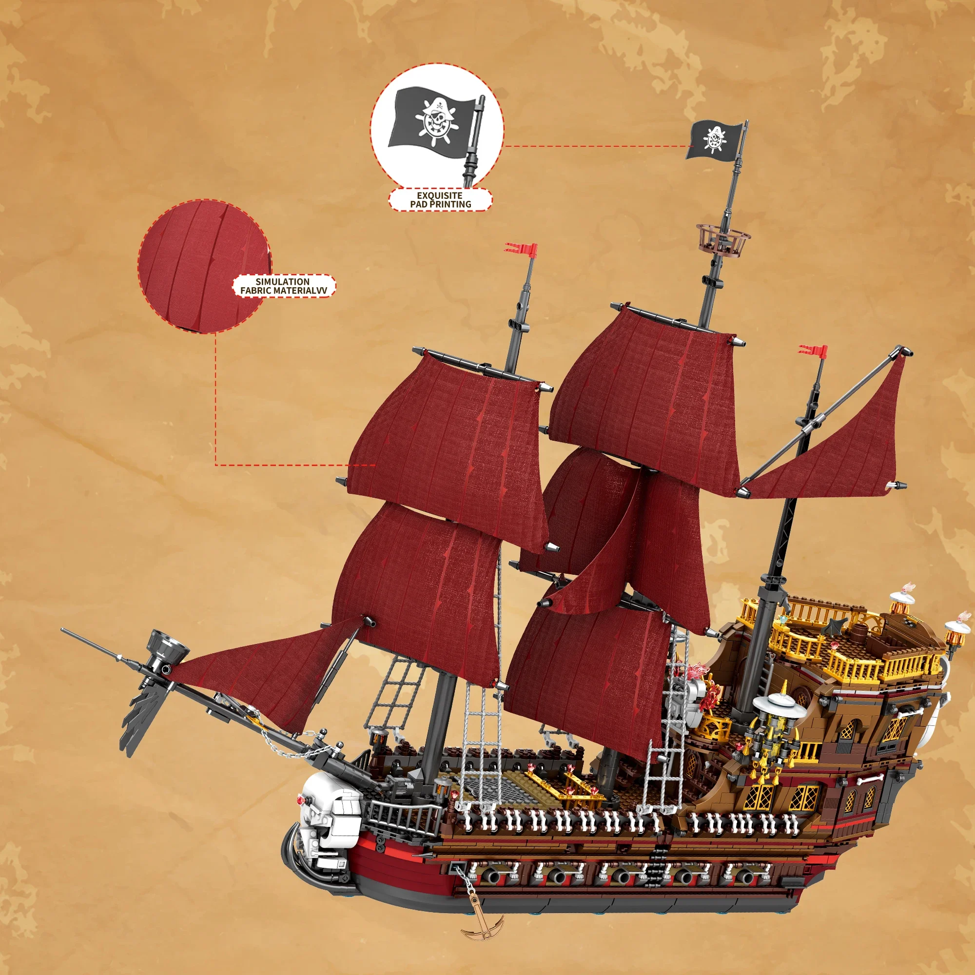 

3066PCS Pirate Revenge Ship Model Toys Building Blocks Sets Creative Home Ornaments Assembly Bricks Christmas Halloween Gifts