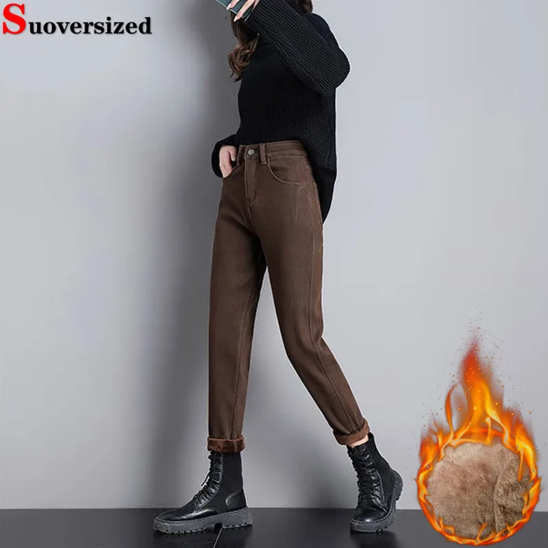 

Winter Vintage High Waist Pencil Jeans Velvet Lined Harem Vaqueros Thicken Warm Casual Pantalones Fashion New Women Denim Pants
