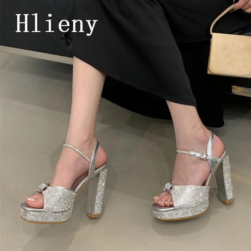 Hlieny Summer Sexy Crystal Diamond Women Sandals Fashion Open Toe Buckle Strap Nightclub High Heels Party Wedding Shoes