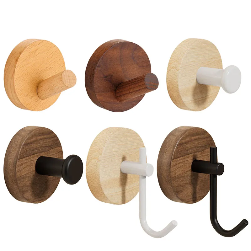 Handtuchhaken zur Wandmontage, selbstklebende Badezimmer-Kleiderhaken zum Aufhängen von Roben, Kleiderbügel, Haken für Schlafzimmer, Küche, Holz, Buche, Wandhaken