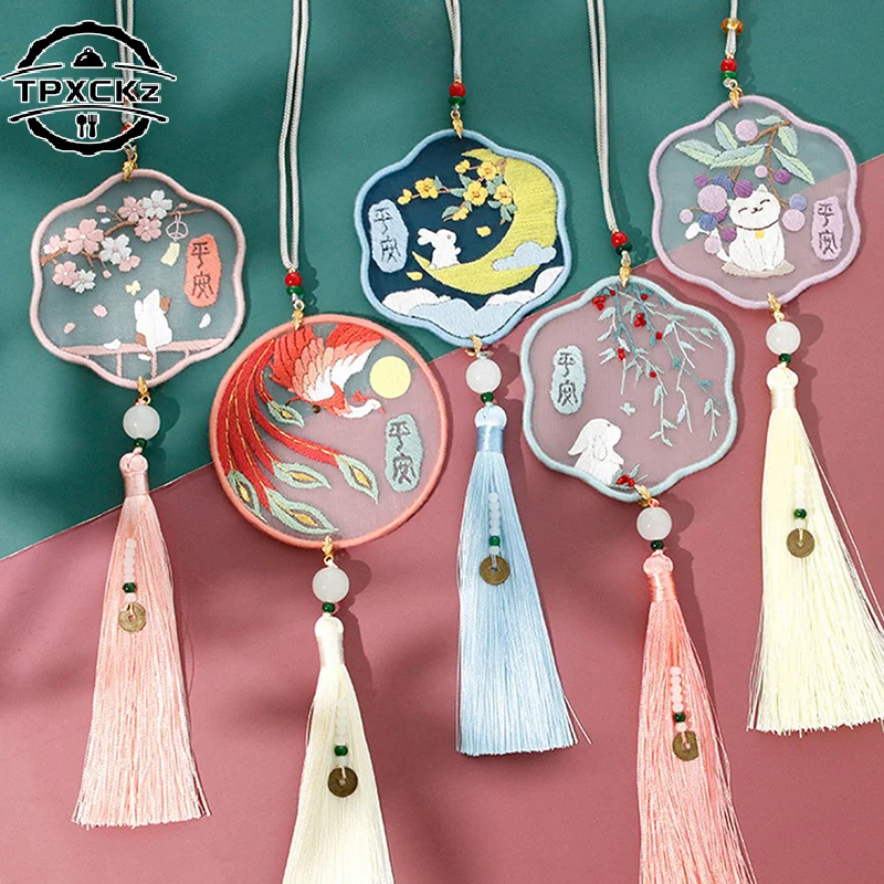 Handmade Embroidered Amulet DIY Needlework Easy Embroidery Kit Sewing Cloth Material Kit Car Pendant Needlepoint For Beginner