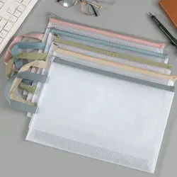 Bolsa de almacenamiento con cremallera de malla de doble capa, bolsa de carpeta de archivos A4 impermeable transparente, bolsa de documentos portátil de PVC para estudiantes