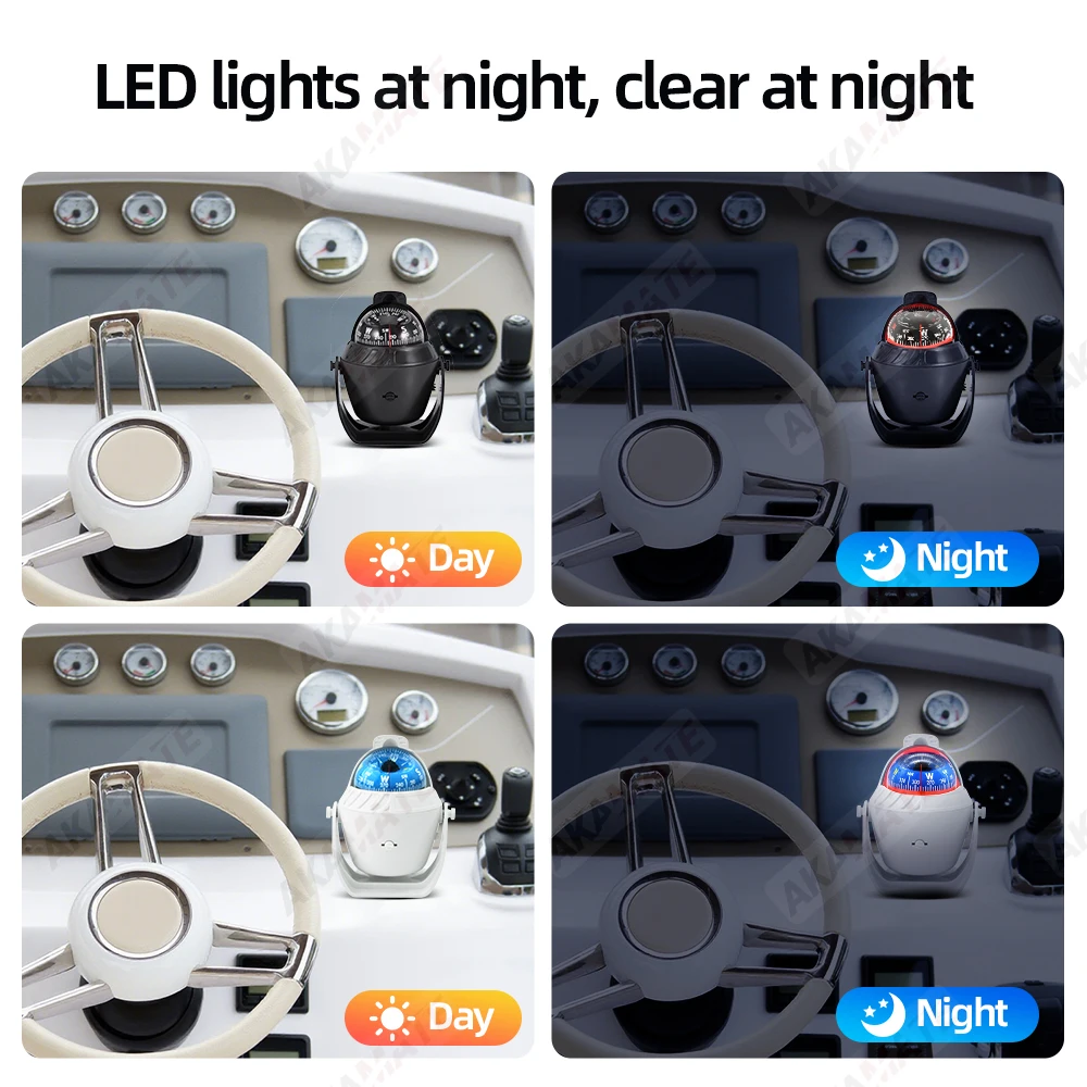 لسيارات RV بوصلة الملاحة على شكل كرة مع بوصلة محورية بمينا LED بوصلة إلكترونية لليخوت قارب التنزه مقاوم للماء #3