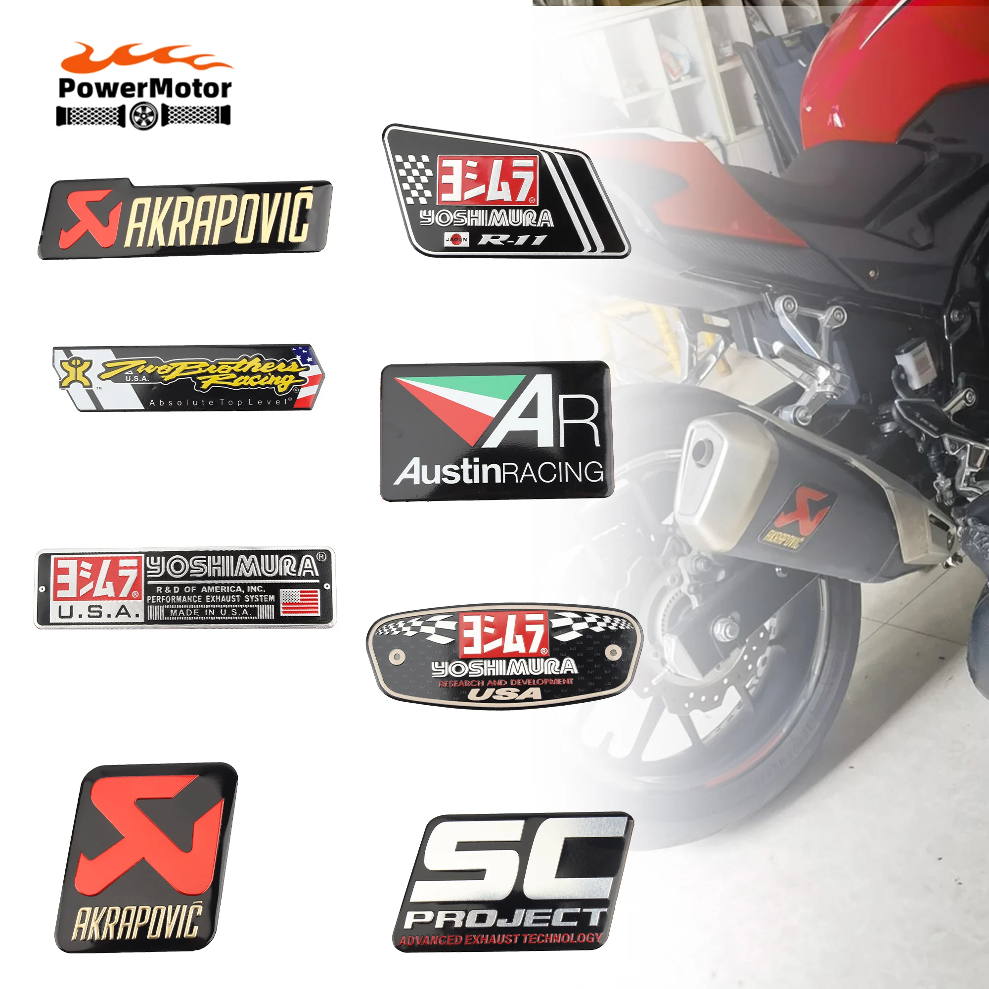 

Motorcycle Aluminium Exhaust Pipes Decal Waterproof Sticker Scorpio For Yoshimura USA Japan Motorbike Stickers Decal