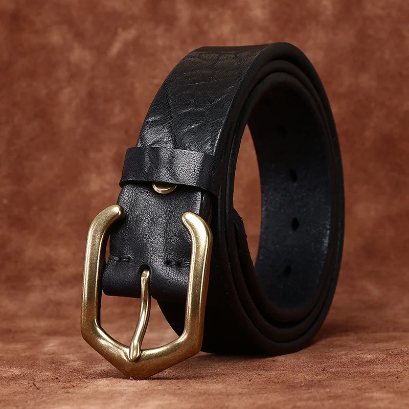 

New Style Copper Pin Buckle High-end Thickened Belt with Wild Cowhide Pattern for Men, Top-grain Genuine Leather Belts