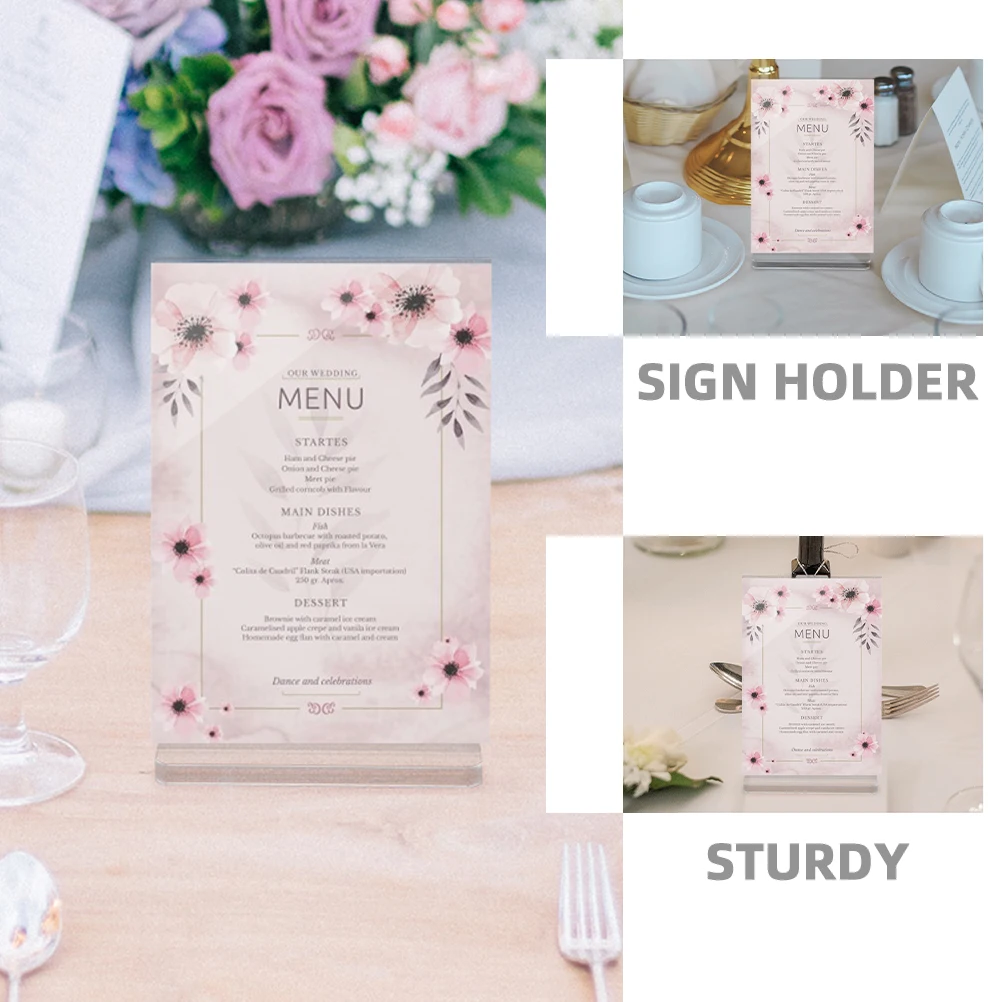 

4pcs T-Shaped Acrylic Display Stand Double Sided Sign Menu Holder 9x12.8cm Tabletop Easel Rack for Restaurant Cafe Wedding Party