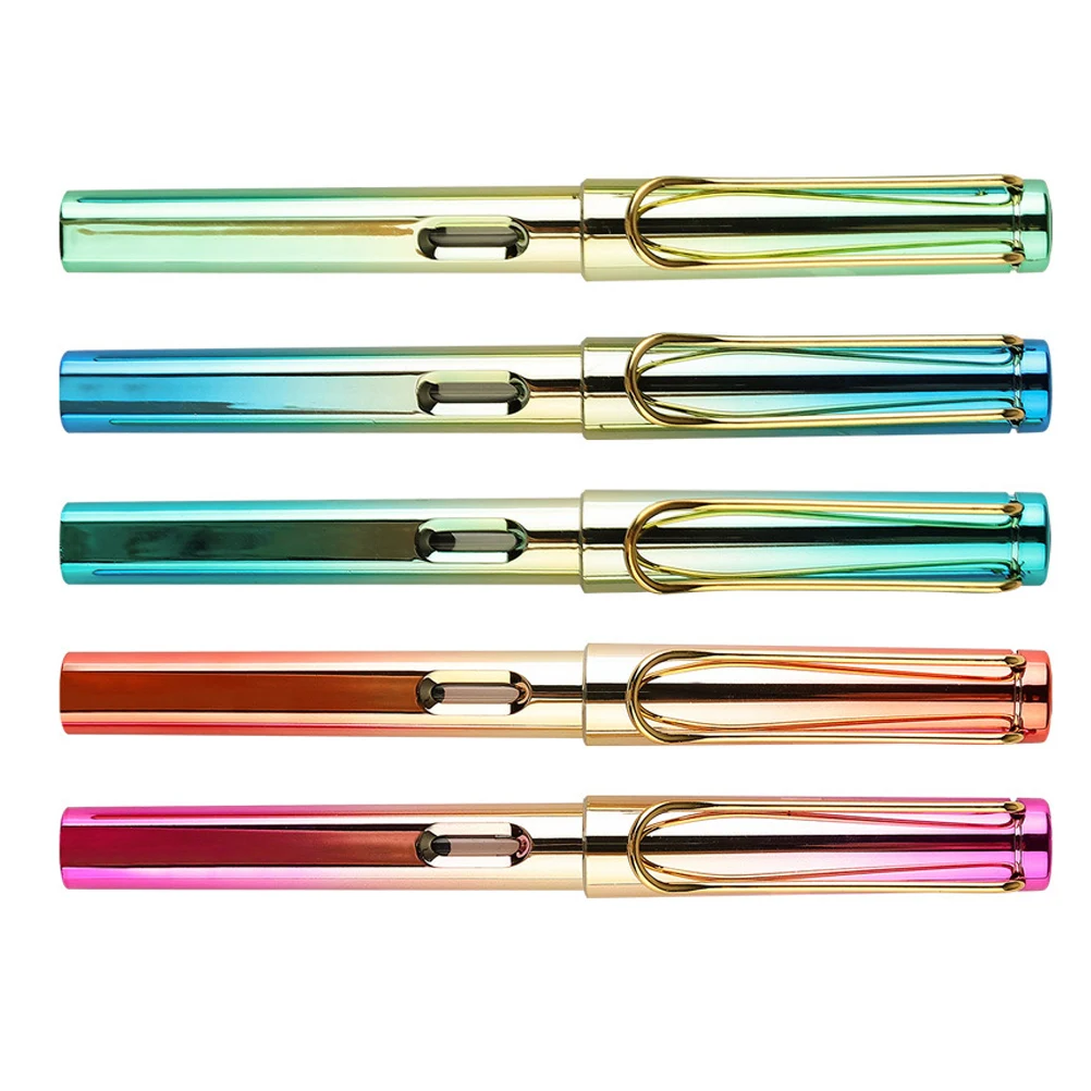 5Pcs Fountain Pen Refillable Writing Tool Colored Office Supply for Student Practice Portable Stationery Smooth Writing