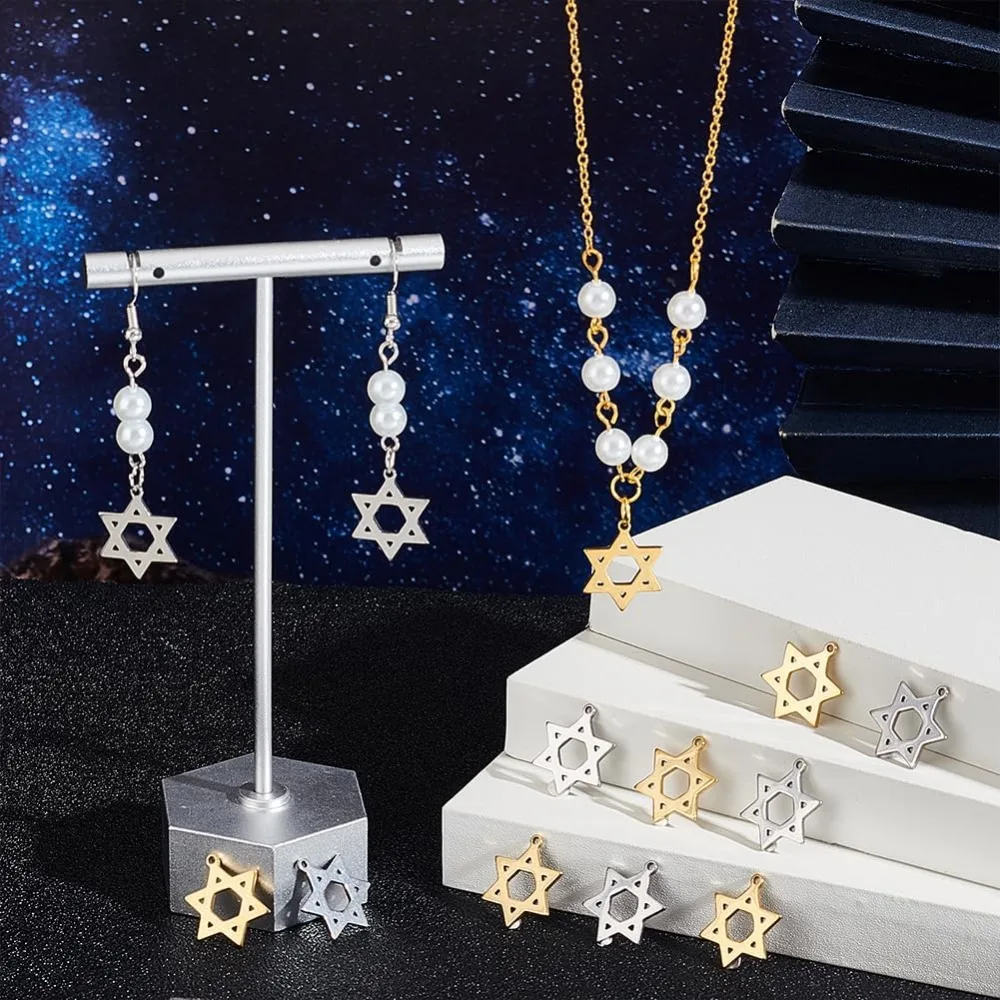 60Pcs 2 Colors Religion Theme Pendant 304 Stainless Steel Star of David Charms Tiny Six Pointed Star Pendant Accessories