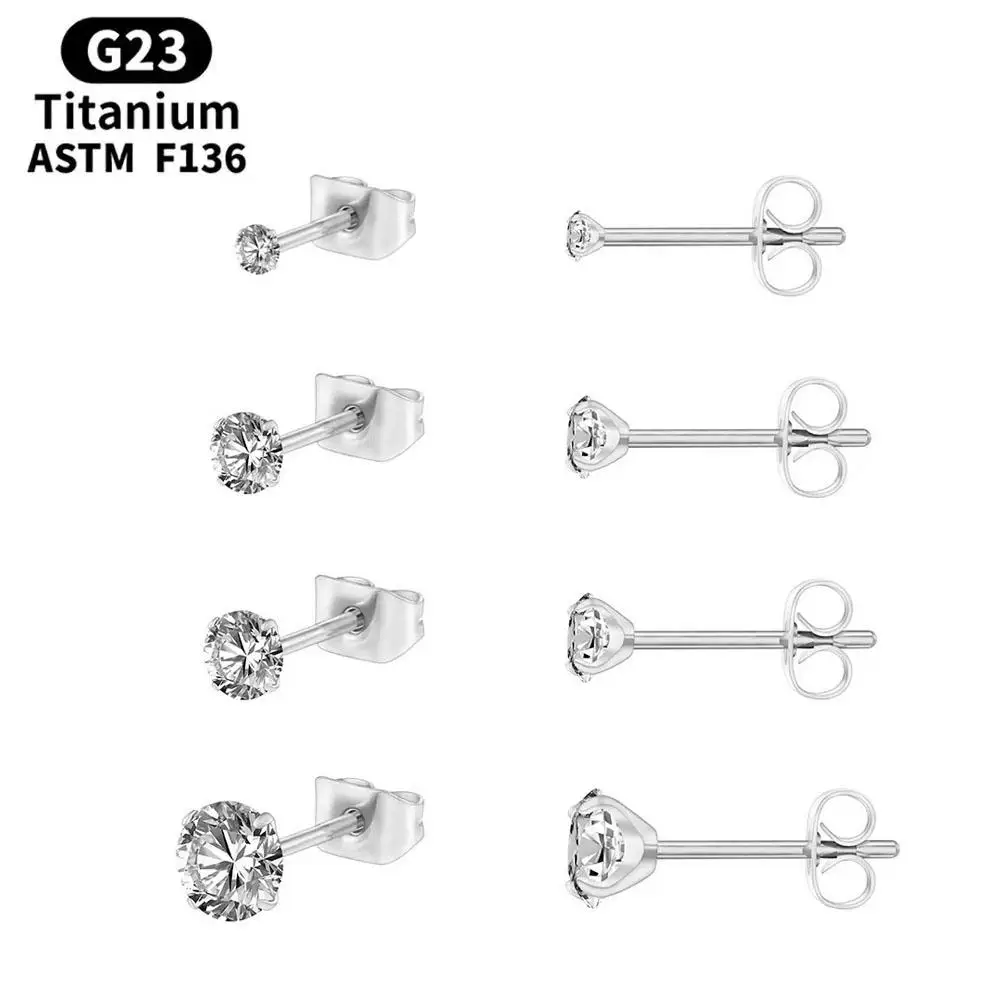 1 Pair ASTM F136 Titanium 3/4/5/6mm CZ Stud Earrings 20G Minimalist Daily Wedding Cartilage Helix Tragus Piercing Jewelry