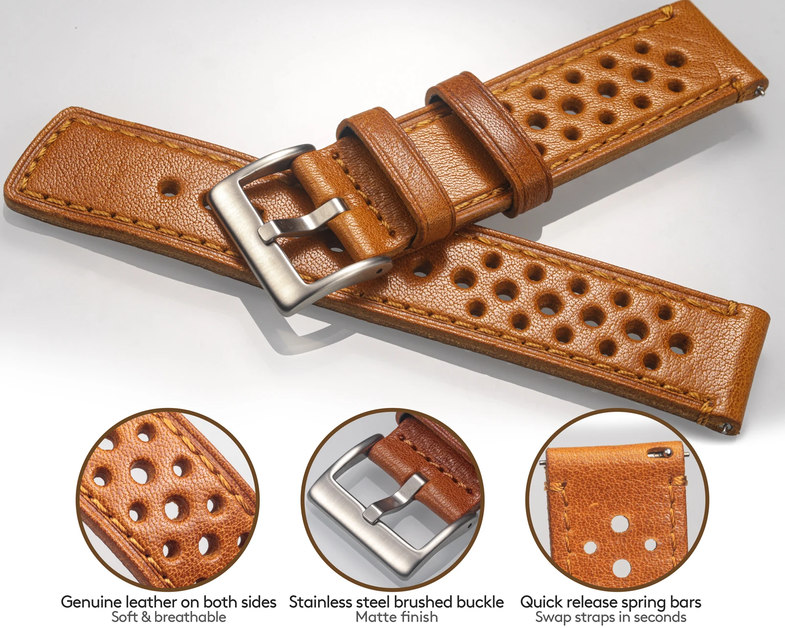 Hemsut Leather Watch Bands Replacement Italian 22mm Leather Straps 18mm 20mm 24mm for Seiko Citizen