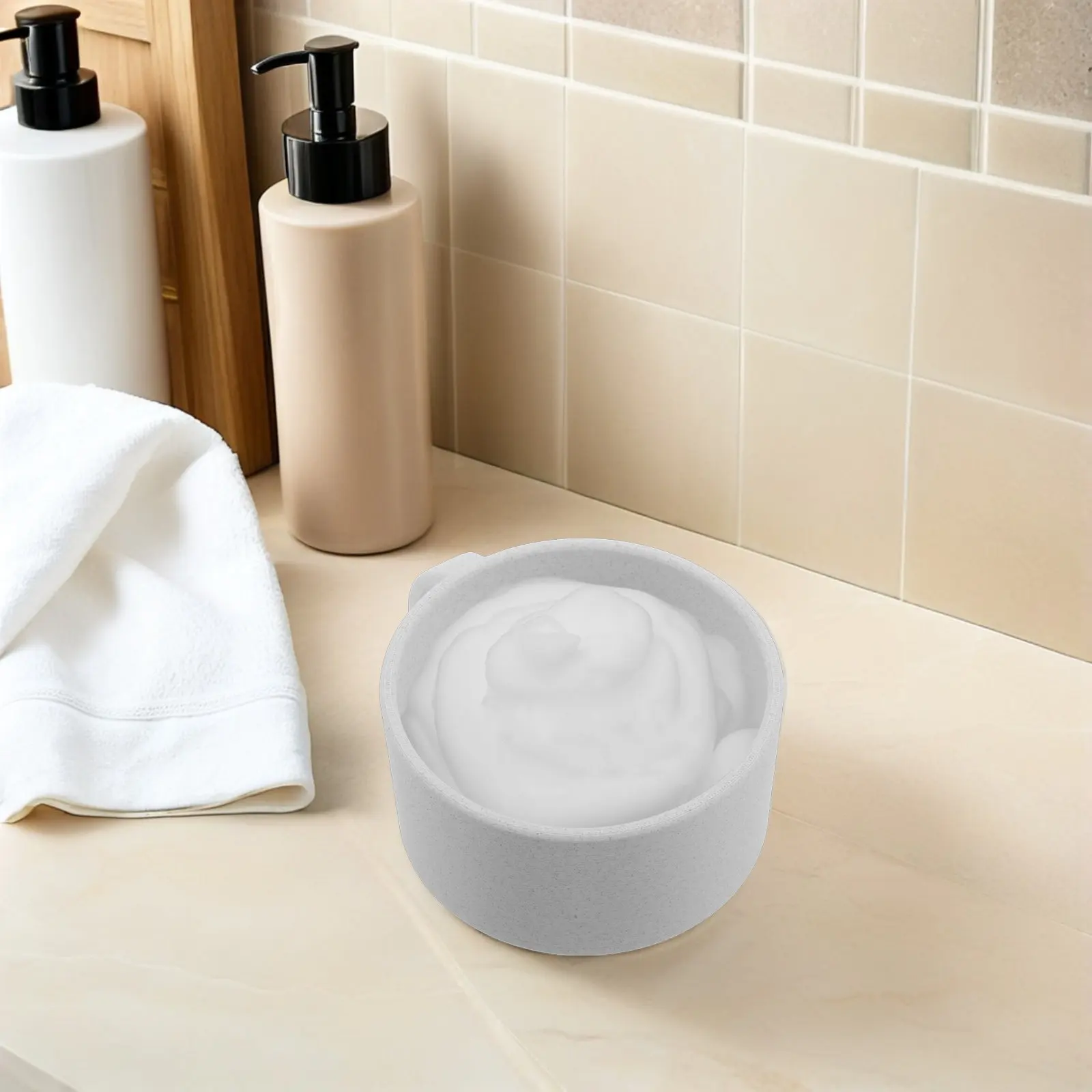 Shaving Bowl for Men Wide Mouth 3D Lather Shave Soap Bowl Handle Smooth Lather Cup Daily Wet Shaving Beard Care Barber Use White